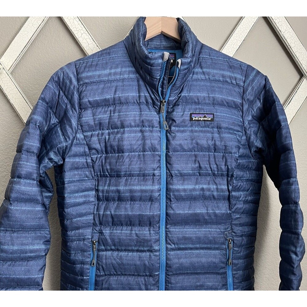 Patagonia Women's S Down Sweater Puffer Jacket 84683 - Blue Stripe - Picture 2 of 9